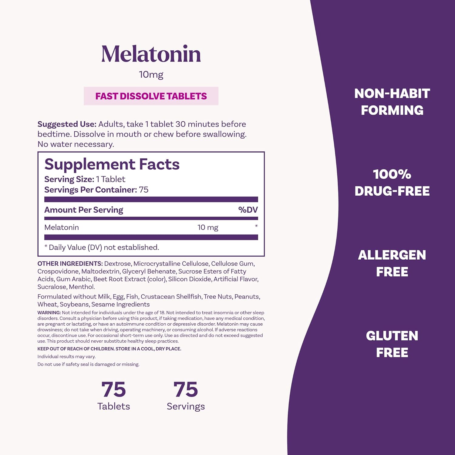 Natrol Fast Dissolve Melatonin 10 mg, Melatonin Supplements for Restful Sleep, Sleep Support for Adults, 75 Strawberry-Flavored Tablets, Up to a 75 Day Supply