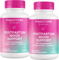 Pink Stork Postpartum Mood Support - Postnatal Hormone Balance for Moms - Breastfeeding Friendly - Stress & Cognitive Support, Postpartum Essentials - Ashwagandha, Chamomile, & Vitamin D, 120 Capsules