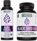 ZHOU Black Seed Oil & Capsules - Black Cumin Seed Oil Cold Pressed, Pure Unrefined Nigella Sativa, Premium Supplement for Health, Hair & Skin - 8 fl oz Bottle & 60 Capsules
