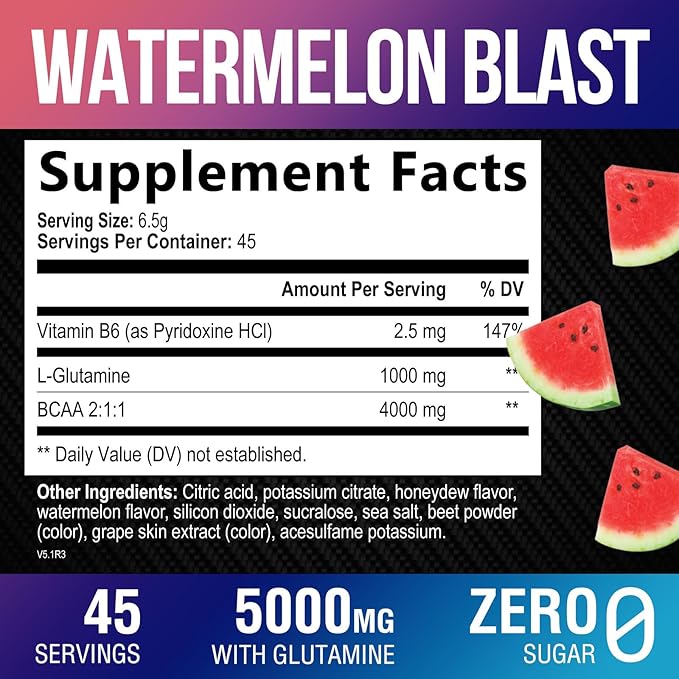 Muscle Recovery Drink Powder with BCAA, L-Glutamine & Amino Acids - Best Muscle Recovery Supplements for Post Workout - Sugar Free, Branched Chain Amino Acid Supplement for Women & Men - 45 Servings