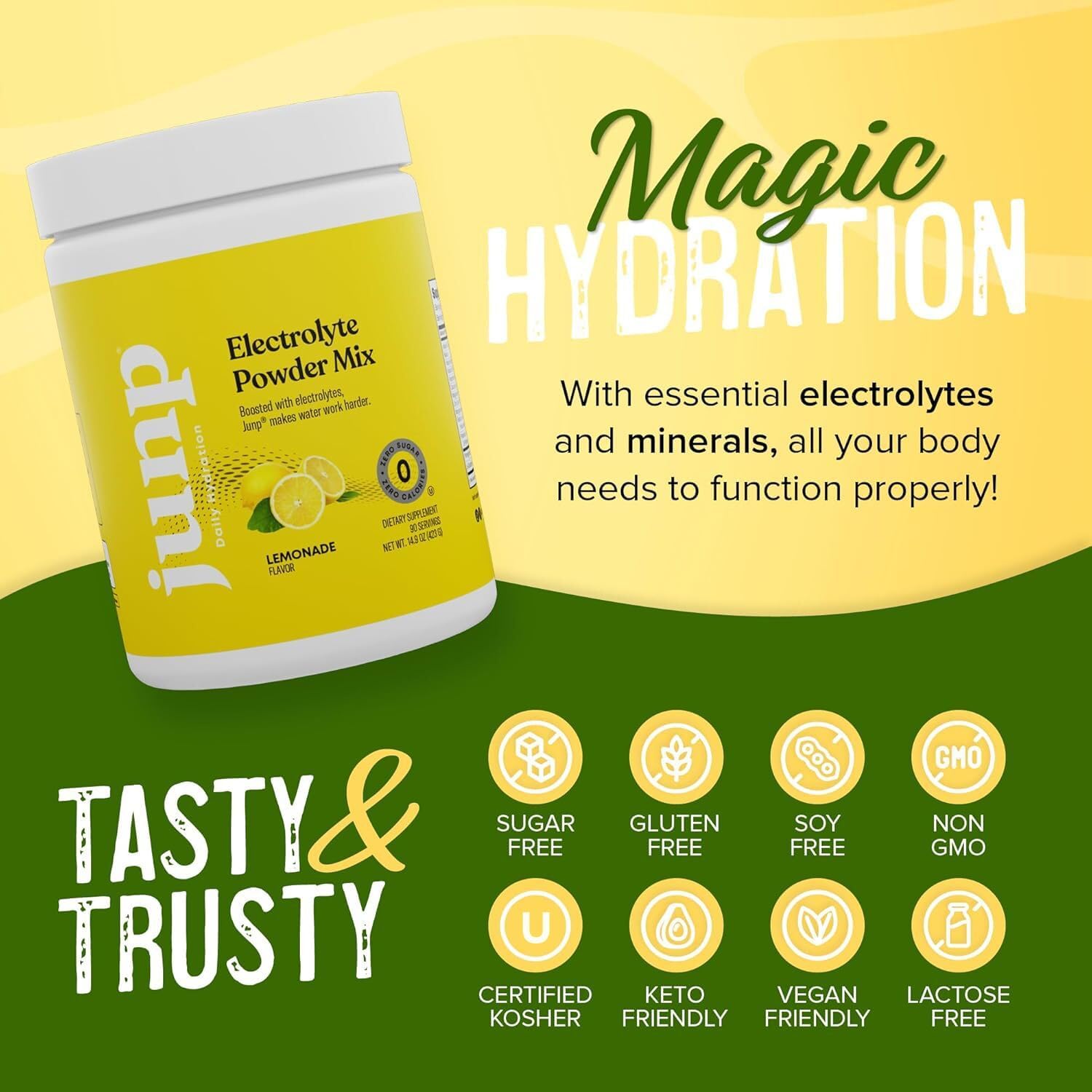 JUNP Electrolytes Powder No Sugar No Carbs – Lemonade Keto Electrolyte Drink Mix - Potassium & Salt Hydration Powder Electrolytes - Zero Calorie Sugar Free Electrolyte Powder, Kosher, 90 Servings