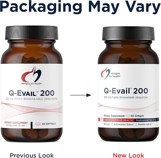 Designs for Health Q-Evail 200-200mg CoQ10 Highly Bioavailable Ubiquinone - Coenzyme Q10 with MCT + Mixed Tocopherols to Promote Superior Absorption - Non-GMO (60 Softgels)