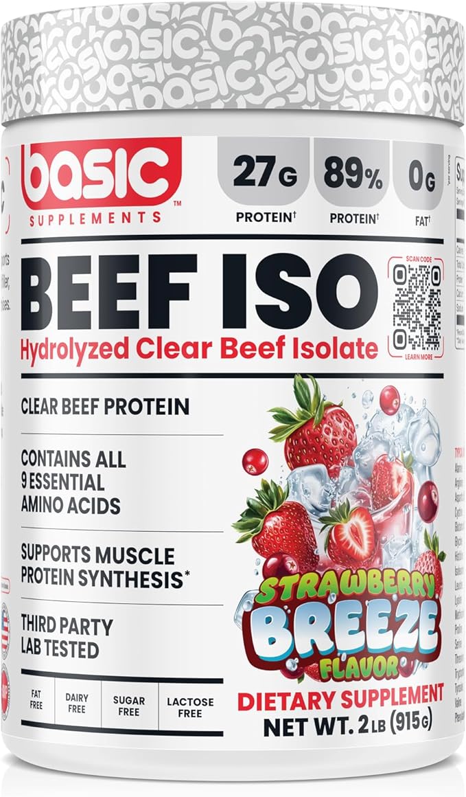 Hydrolyzed Clear Beef Isolate Protein Powder, 27g Protein, 9 Essential Amino Acids, Gluten-Free, Fat-Free, Sugar-Free, Dairy-Free, Lactose-Free, Supports Muscle Protein Synthesis