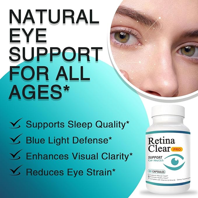 Retina Clear Pro Eye Health Support Supplement, with Minerals and Vitamins, Lutein and Bilberry Extract Supports Visual Clarity, Eye Fatigue Relief & Focus（2PCS