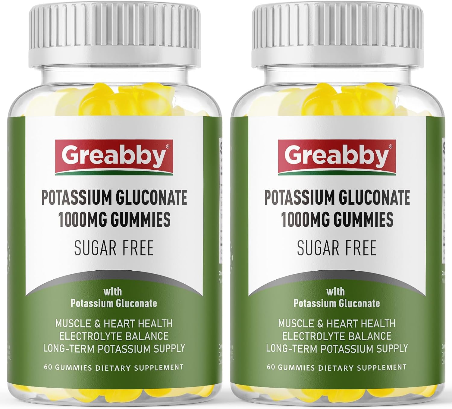 Potassium Gluconate 1000 mg Gummies, Sugar Free for Women & Men Adults, Support Muscle Cramps & Heart Health, Chewable Potassium Supplement, Lemon Flavor, Vegan Source, 120 Gummies