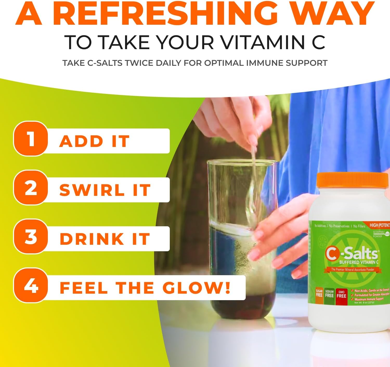 C-Salts Original Vitamin C Powder Supplement - 100% Pure High Dose Buffered Vitamin C Powder for Immune Support - Sugar-Free Powdered Drink Ascorbate, Organic, Stomach-Friendly, Original 8oz