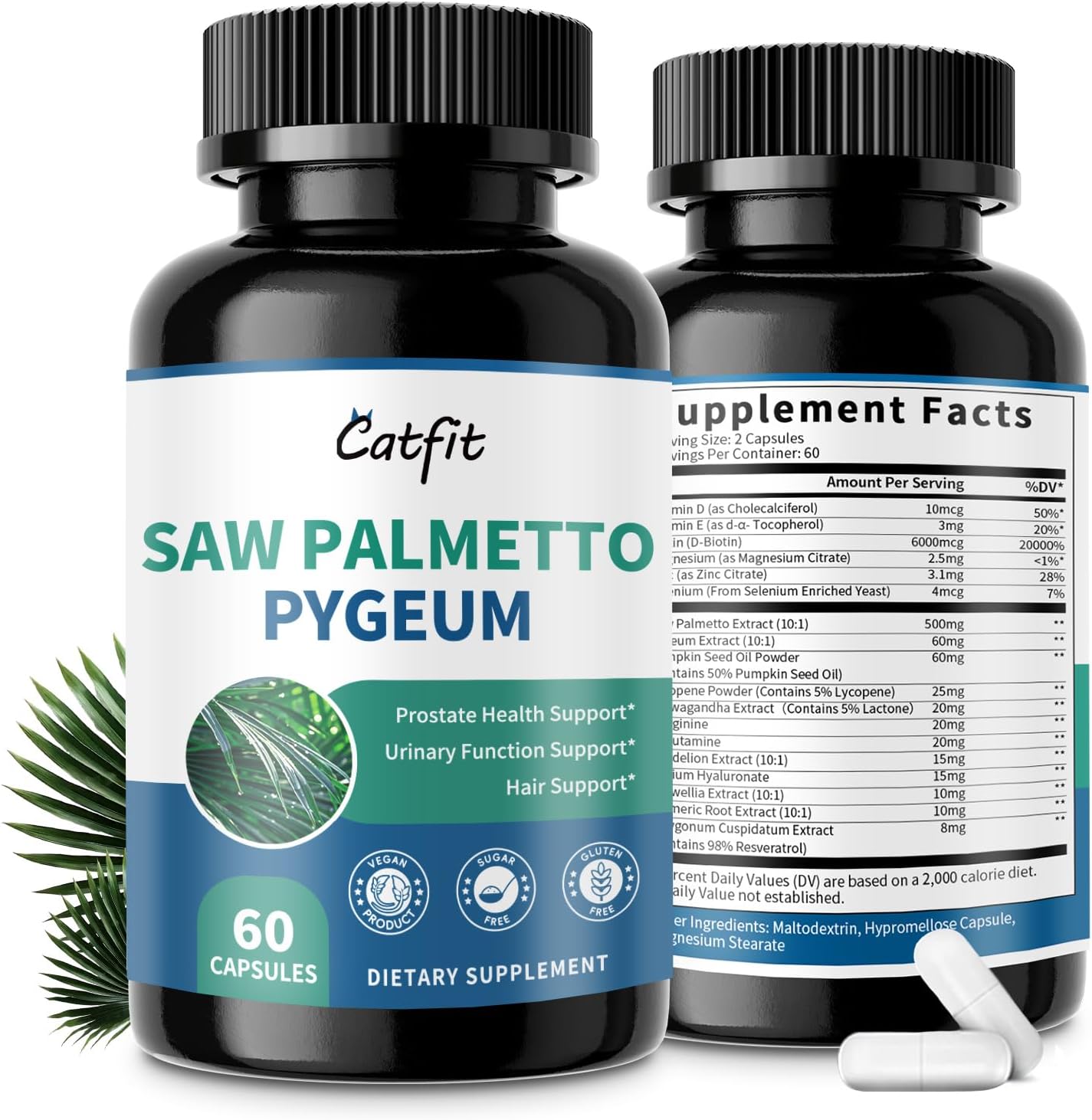 Saw Palmetto for Men 500mg - Prostate Health Supplements for Men DHT Blocker with Pumpkin Seed Oill, Pygeum - Urinary Health and Hair Support, 60 Count