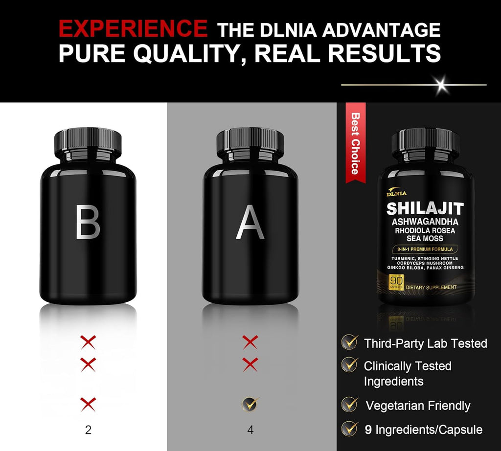 Shilajit 9-in-1 Capsules – Organic Himalayan Complex with Ashwagandha, Sea Moss, Turmeric & More – Vegan, Lab-Tested, Immune & Energy Support for Men & Women – 90 Capsules