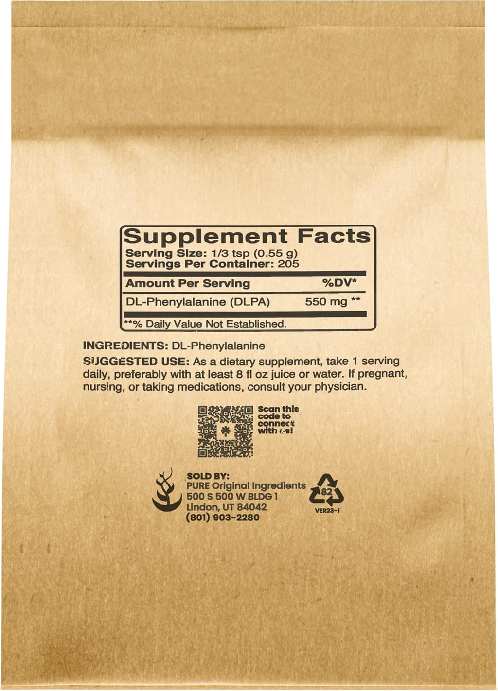 Pure Original Ingredients DL-Phenylalanine Powder (4 oz) Always Pure, No Fillers or Additives