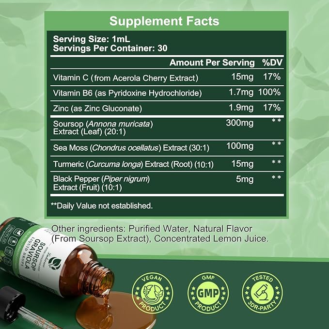 (2 Pack) Soursop Graviola Leaf Extract Liquid Drop Plus Pure Botanical Sea Moss for Cell Support & Regeneration, Immunity and Gut Health, Soursop Bitters Liquid丨Full Texture, Natural Flavor, 1 Fl Oz