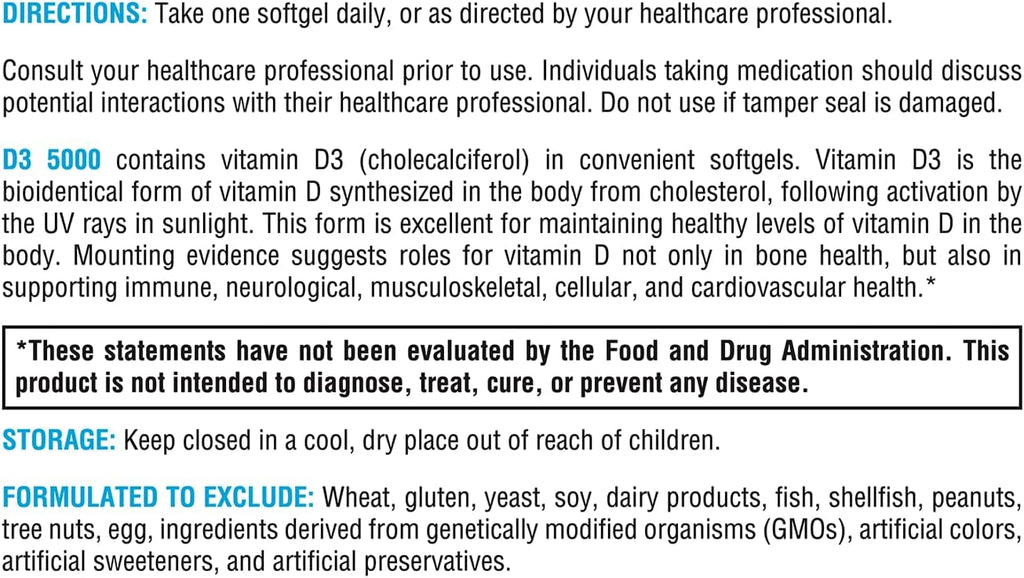 XYMOGEN D3 5000 - Bioavailable Vitamin D3 5000 IU (125 mcg) - High Potency Vitamin D Supplement to Support Immune Health, Bone + Heart Health (180 Softgels)
