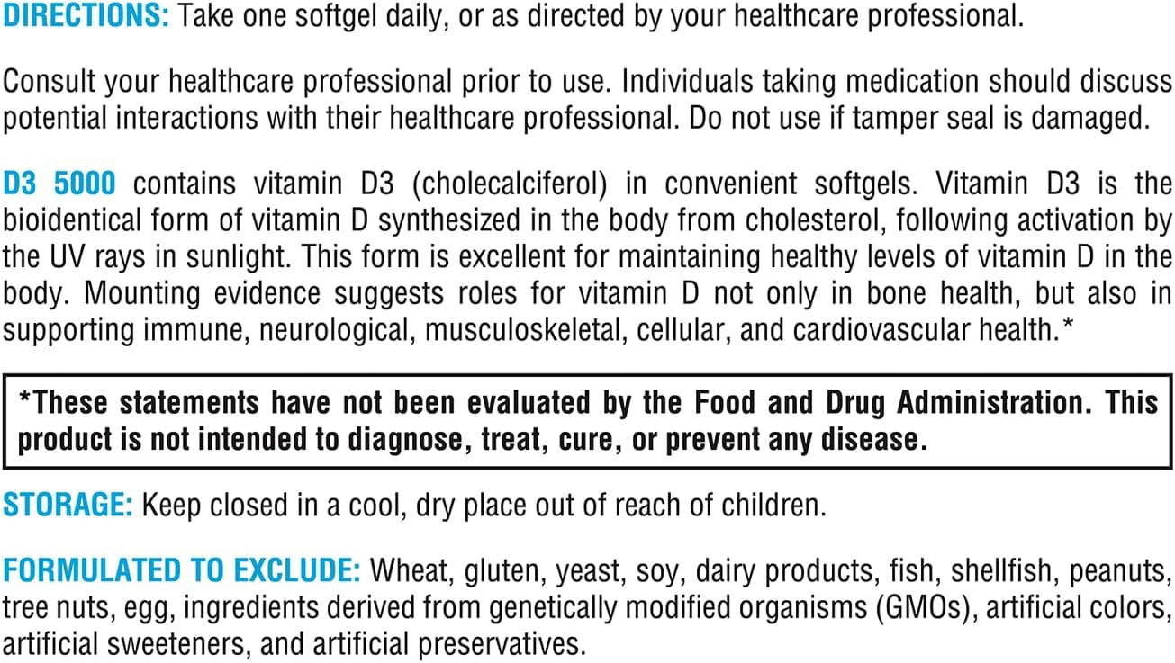 XYMOGEN D3 5000 - Bioavailable Vitamin D3 5000 IU (125 mcg) - High Potency Vitamin D Supplement to Support Immune Health, Bone + Heart Health (180 Softgels)