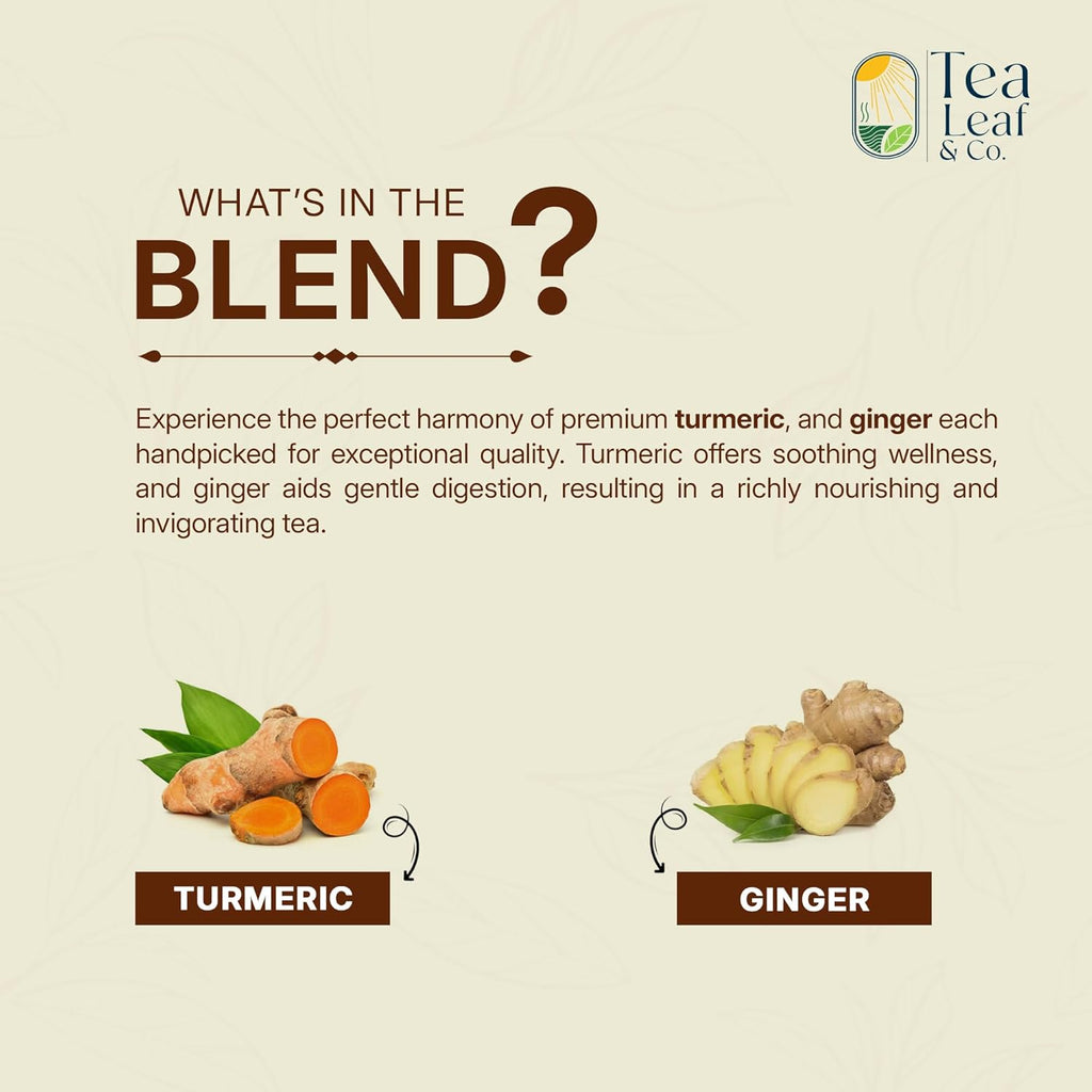 Tealeaf & Co. Turmeric Ginger Herbal Tea - Organic Ginger Turmeric Tea Bags with Fresh Herbs and Spices - Low Caffeine & Gluten Free - 100 Teabags (7.055oz/200gm)