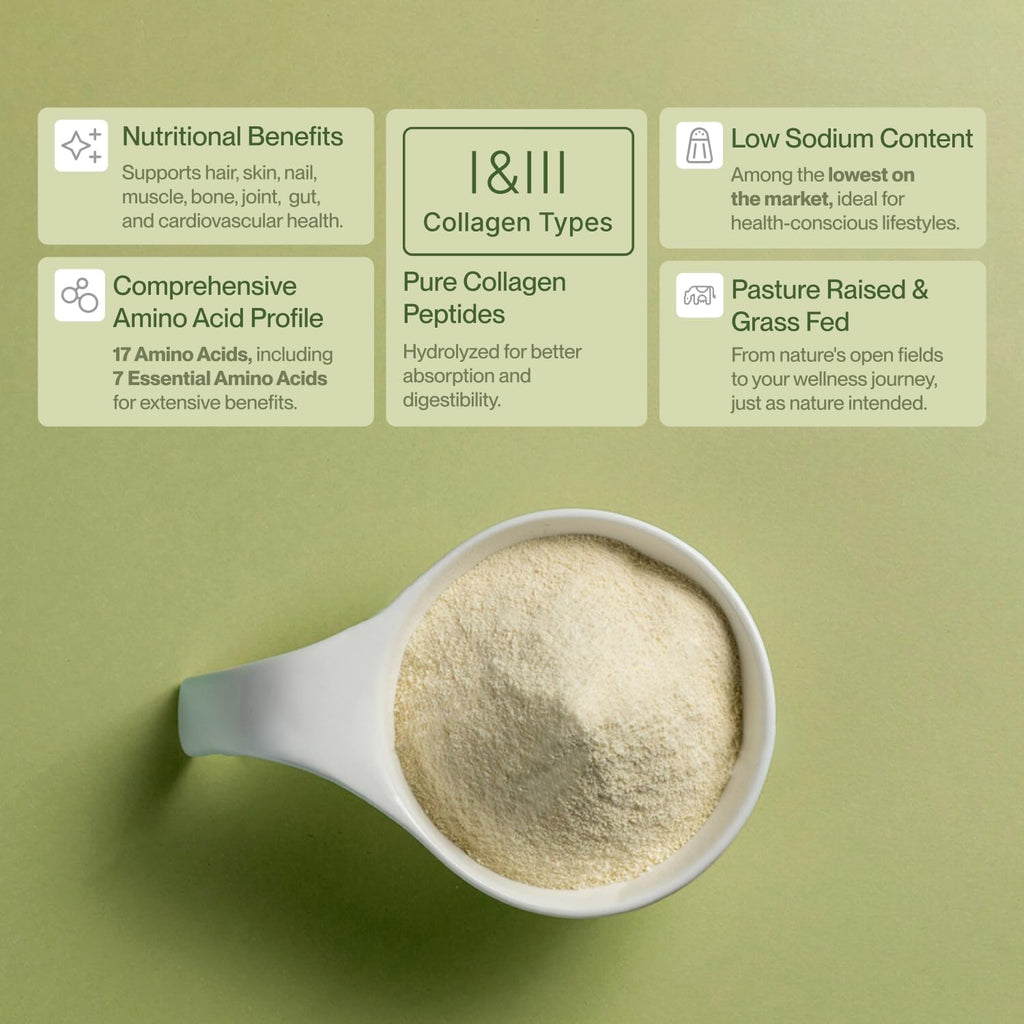 Collagen Peptides Powder Grass-Fed Pasture-Raised Hydrolyzed Collagen Powder, Type I & III Hair, Nails, Skin and Joints, Non-GMO, Paleo & Keto, Unflavored, 32 Fl oz. 90 Servings