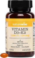 NatureWise Vegan Vitamin D3 + K2 with Organic Coconut MCT Oil - Organic D3 5000IU + Natural K2 100mcg - High Absorption Bone Support - Soy & Gluten Free - USA Manufactured - 30 Softgels[30-Day Supply]
