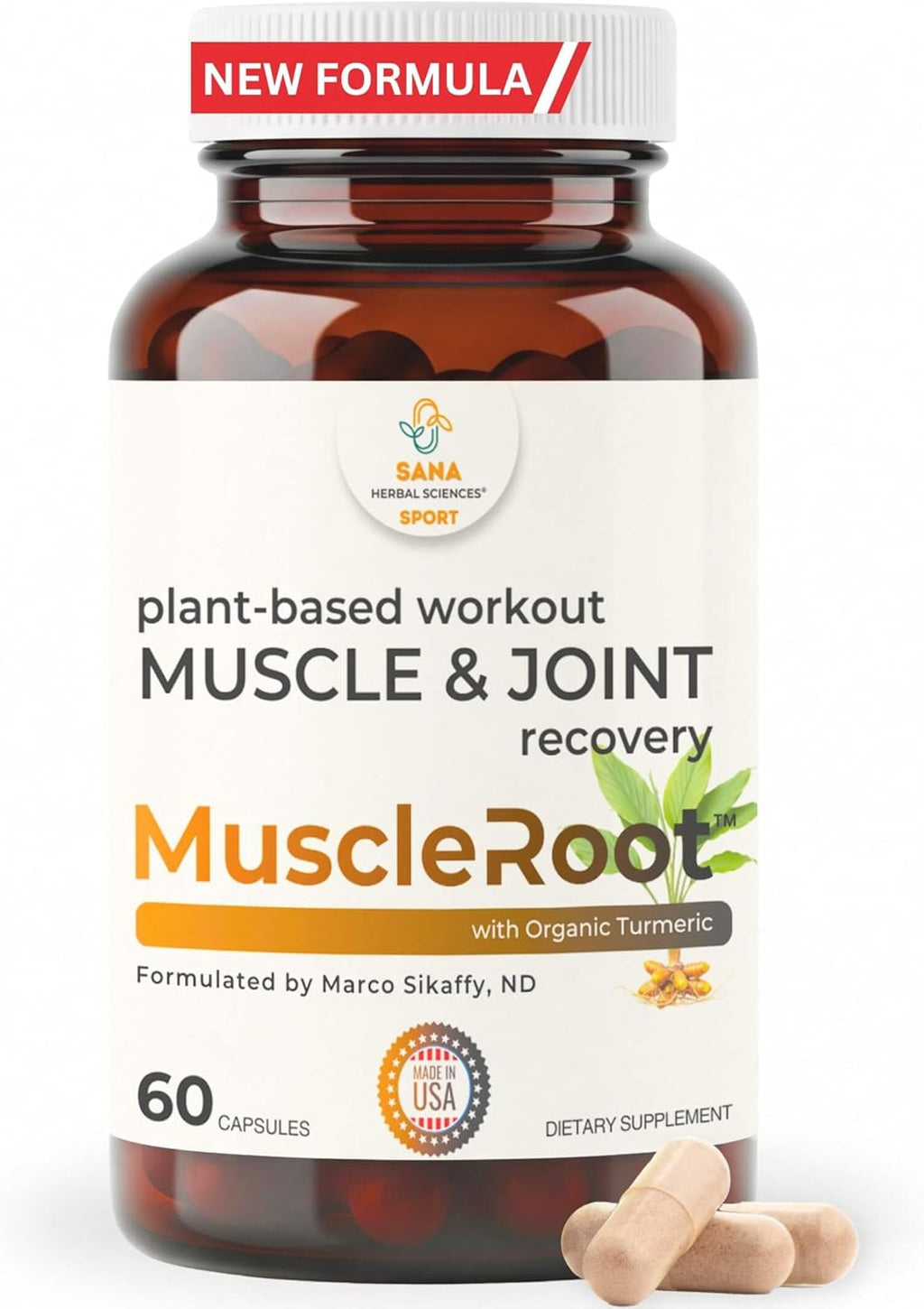 MuscleRoot – Certified Organic Muscle & Joint Recovery Supplement | Post-Workout Muscle Relaxer with Turmeric, Frankincense & Nopal Cactus | Joint Support | 60 Capsules by Sana Herbal