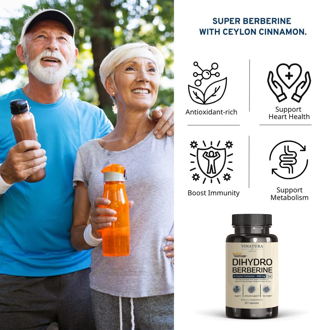 Dihydroberberine Supplement with Ceylon Cinnamon, 500mg - (Patented GlucoVantage Super Berberine), Maybe Berberine 5X More absorbable - 30 Capsules
