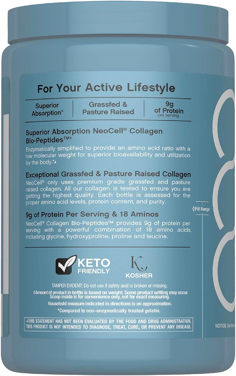 NeoCell Collagen Bio-Peptides Powder | 10oz | Super Hair, Skin, and Nails | Superior Absorption | Grassfed Protein Supplement | Advanced with 18 Essential Amino Acids