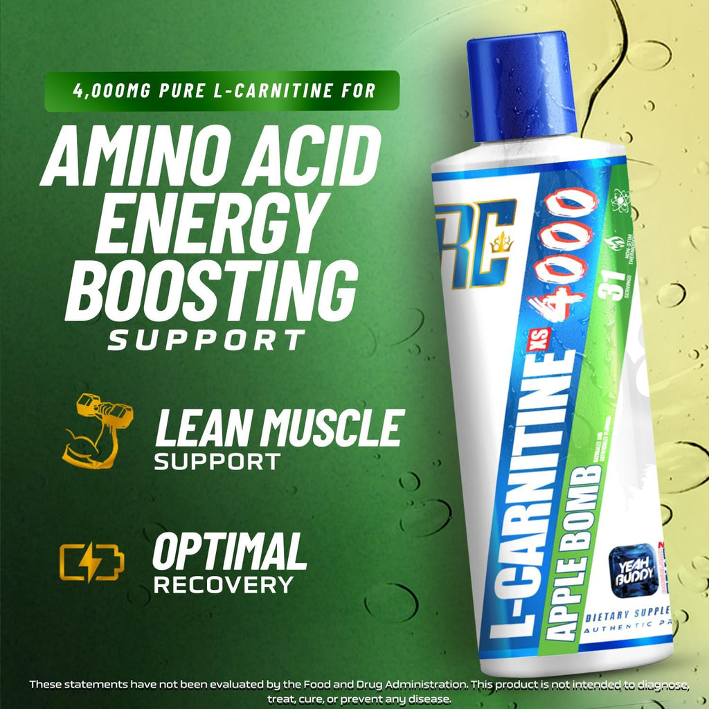 Ronnie Coleman Signature Series L Carnitine XS 4000 Liquid, Stimulant Free, Sugar Free, Zero Carbs, Lean Muscle Strength Support for Men & Women, 16 Oz (16 oz, Apple Bomb (4000))