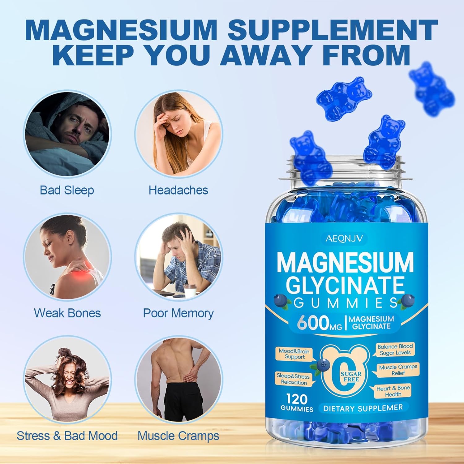 Magnesium Glycinate Gummies 600mg, Chewable Sugar Free Potassium Magnesium Gummies with Manganese Glycinate, Vitamin D, B6, and CoQ10 for Calm Support & Sleep for Adults, 60 Days Supply