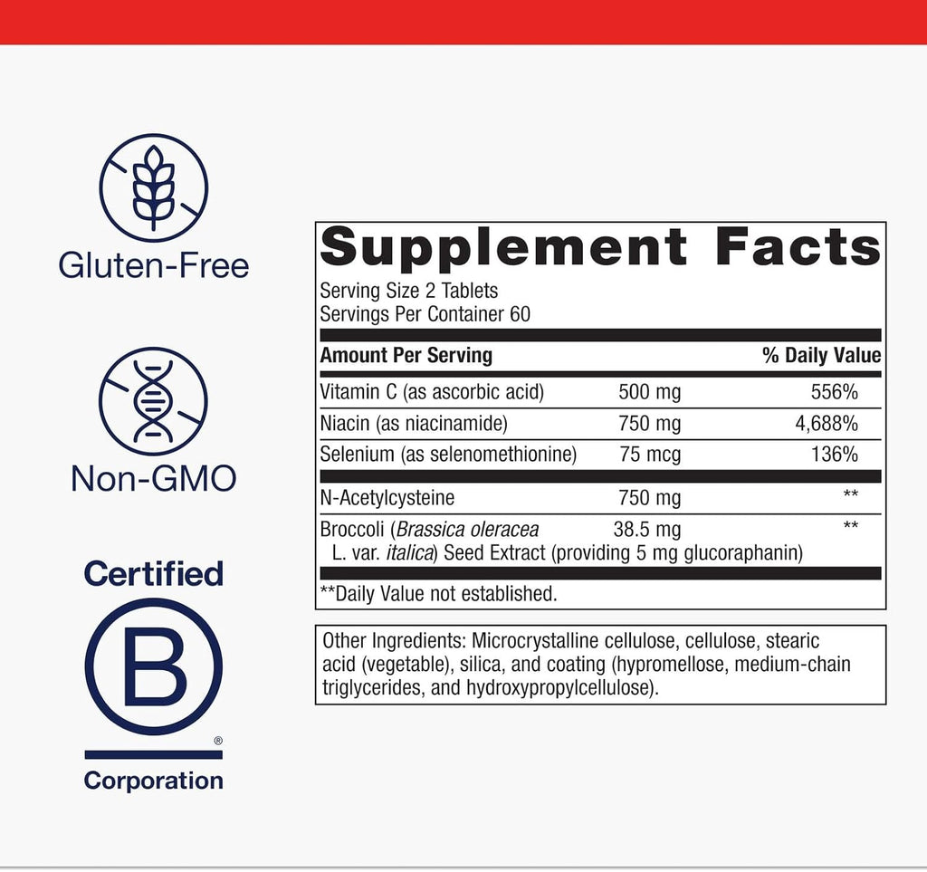 Metagenics GlutaClear - Advanced Glutathione Support* - 750 mg Niacin - Potent Antioxidant Support* - with Broccoli Seed Extract & Vitamin C - Non-GMO & Gluten Free - 120 Tablets