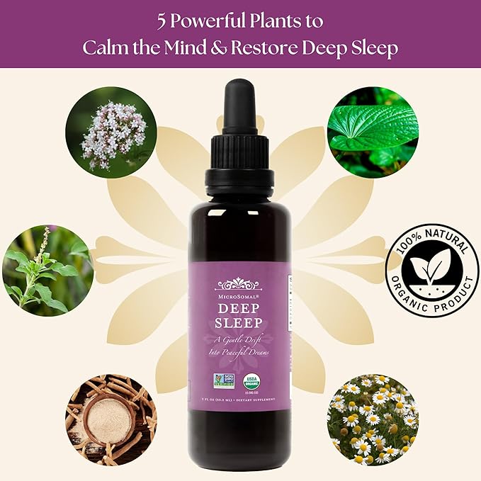 Deep Sleep – Organic Sleep Support Drops for Restful Nights & Relaxation – Non-Melatonin Herbal Blend with Valerian, Ashwagandha, Tulsi & Chamomile – 2 fl oz