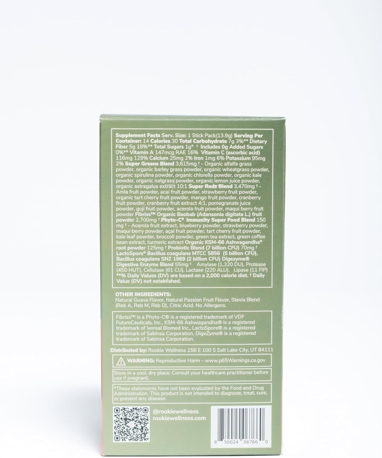 Rookie Wellness Greens + Superfoods - Greens Superfoods Powder Drink Made with Whole Food Sourced Ingredients Contains Vitamins, Probiotics, Antioxidants, and Baobab Fiber (14 Servings, Passion Guava)