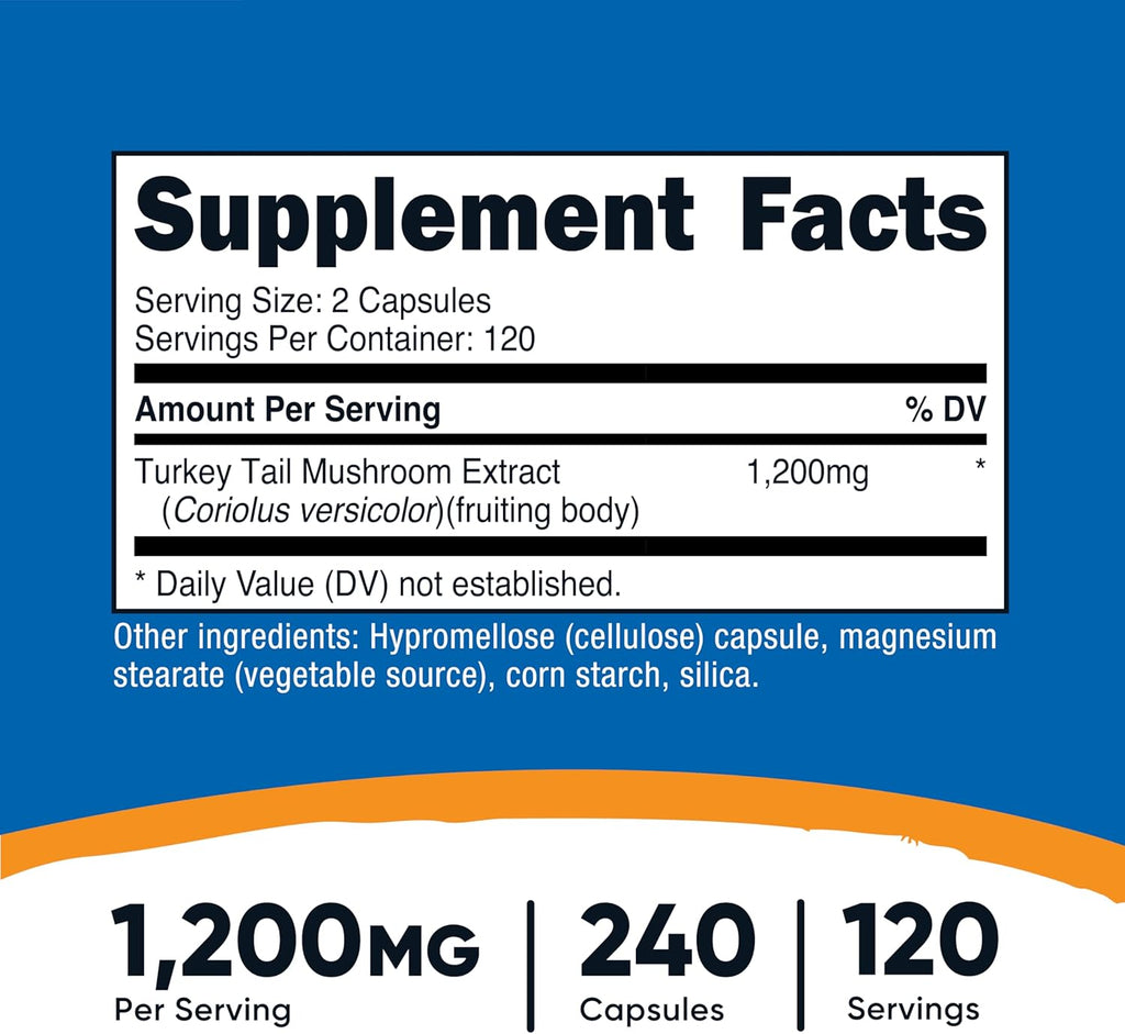 Nutricost Turkey Tail Mushroom Capsules 1200mg, 120 Servings (240 Capsules) - Gluten Free, Non-GMO, and Vegetarian Friendly