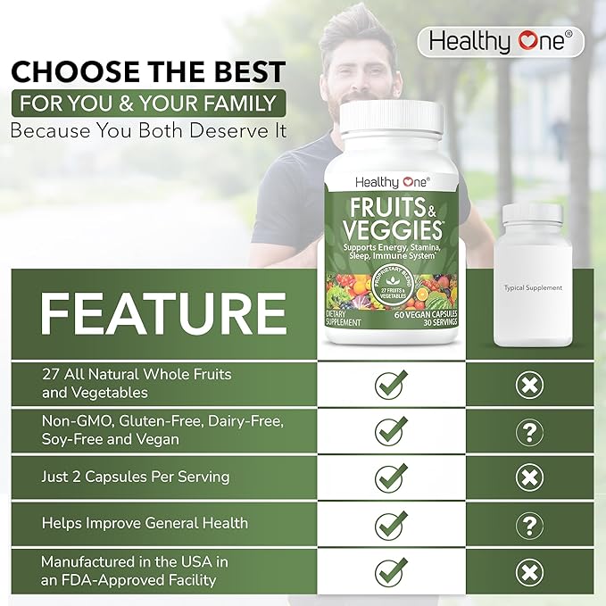 Fruits & Veggies Formula - 27 Premium Whole Foods - Organic Ingredients - Equals 3 Servings of Fruits & Vegetables - Improve Energy, Focus & Immune Function - Fiber - Antioxidants - 150ct (75 Serv)