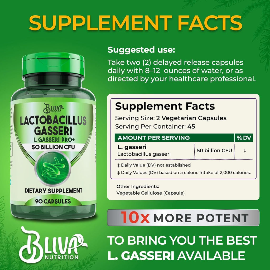 BLIVA Lactobacillus Gasseri Capsules – L Gasseri - 50 Billion CFU per Serving - Highest CFU Count L. Gasseri Supplement - 90 Capsules
