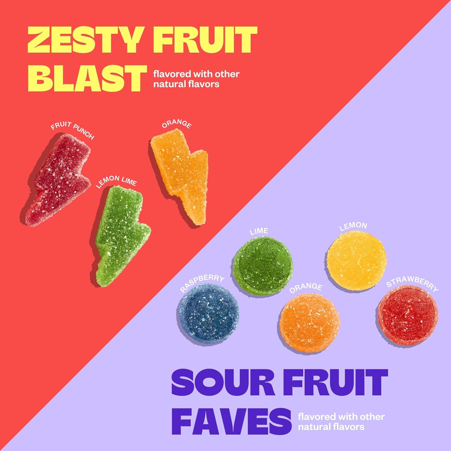 Tandy Stress Heads & Energy Bursts Gummies I GABA Amino Acid & Caffeine Gummy I Sour Fruit & Zesty Fruit Flavors I I Stress Relief & Energy Boost Gummies Variety Pack I 6-Pack
