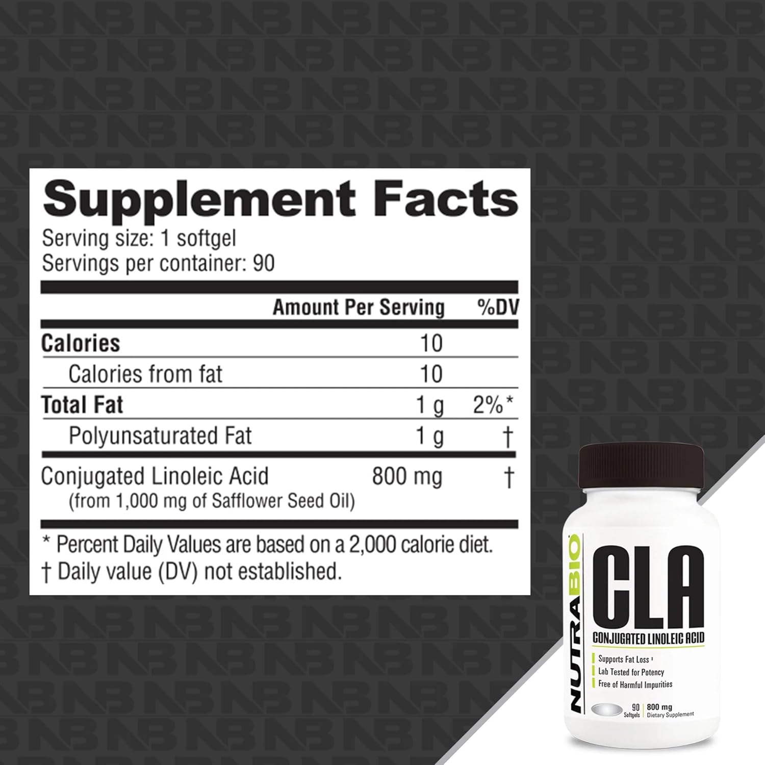 NutraBio CLA Conjugated Linoleic Acid Supplement, 800mg - 90 Softgels