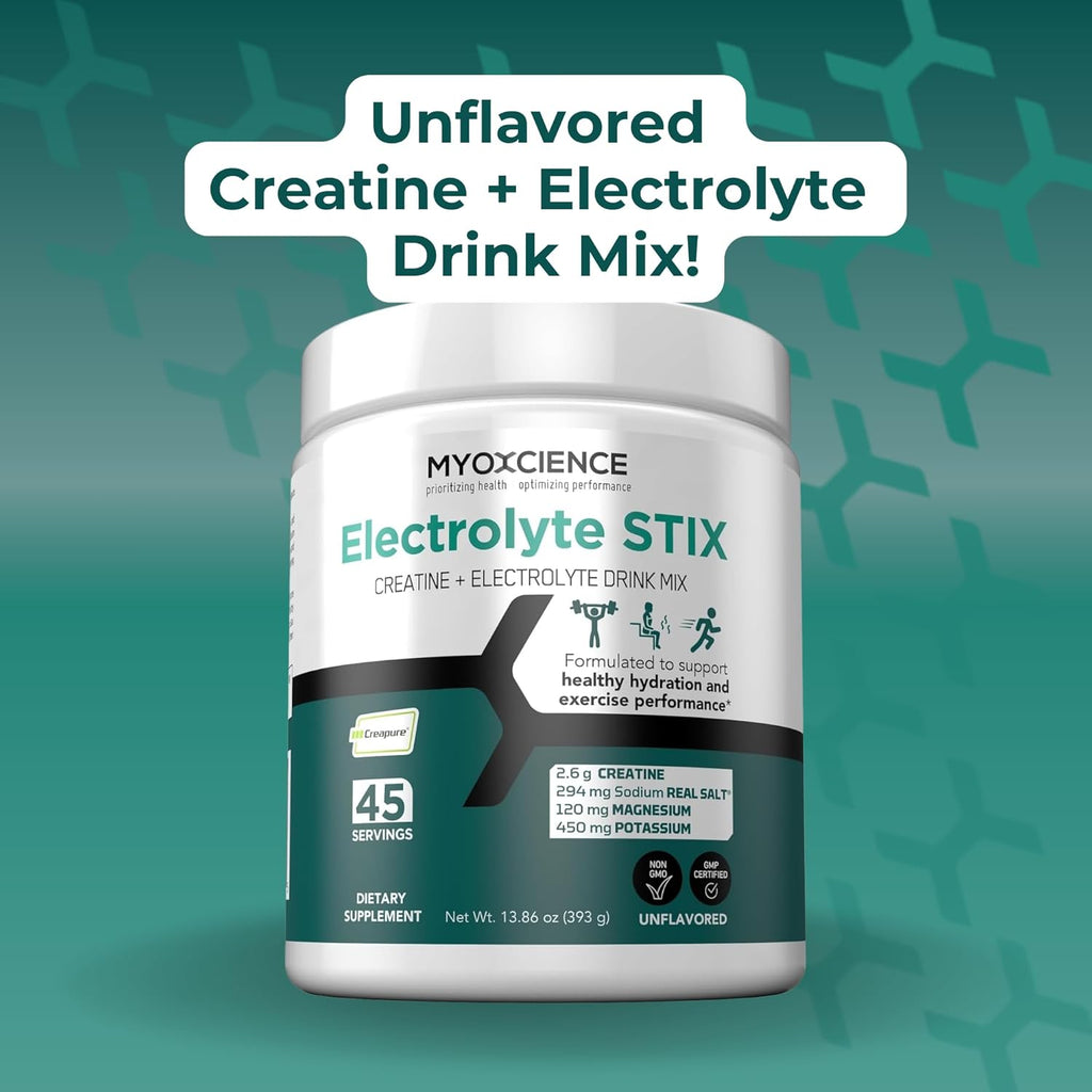 MYOXCIENCE Electrolyte STIX | Creatine Electrolyte Powder | Recovery from Exercise & Muscle Development w/Real Salt (Unflavored) (Jar 45 ct)