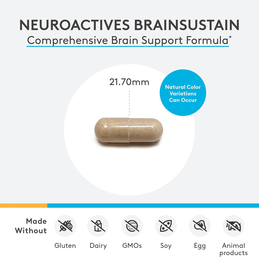 XYMOGEN NeuroActives BrainSustain - Brain Supplements for Memory and Focus Support - Brain Health Supplements for Adults - Vegan, Gluten Free + Non GMO (240 Capsules)