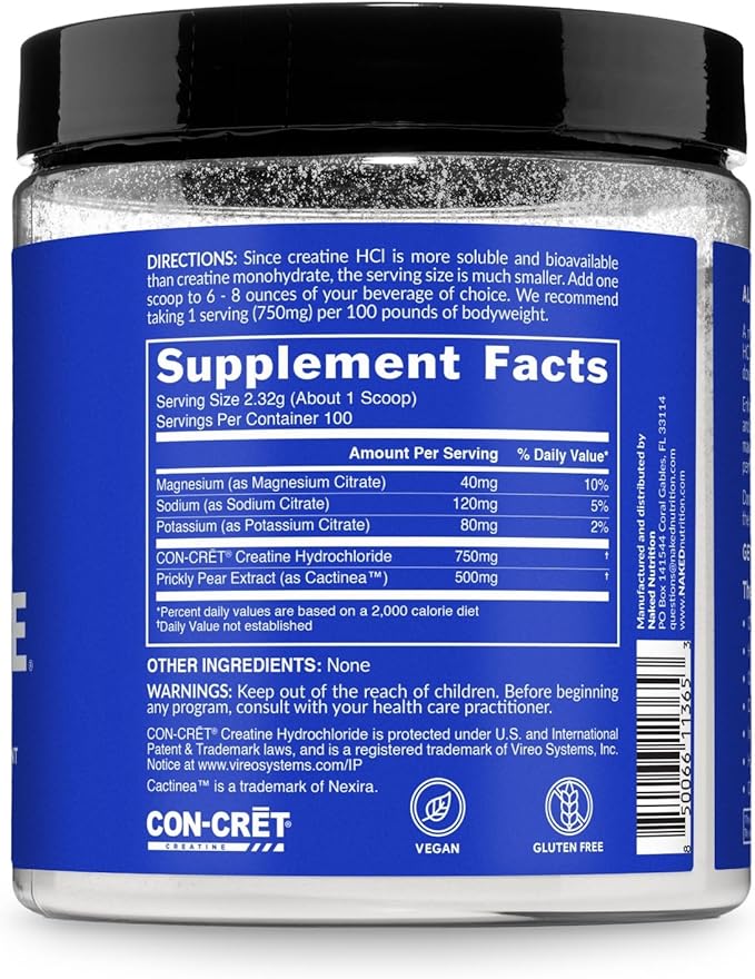 NAKED Lean Creatine HCl Powder, 100 Servings - Con-Cret Creatine Hydrochloride with Organic Prickly Pear Extract, Electrolytes - Muscle Growth, Strength & Cognitive Support - Unflavored