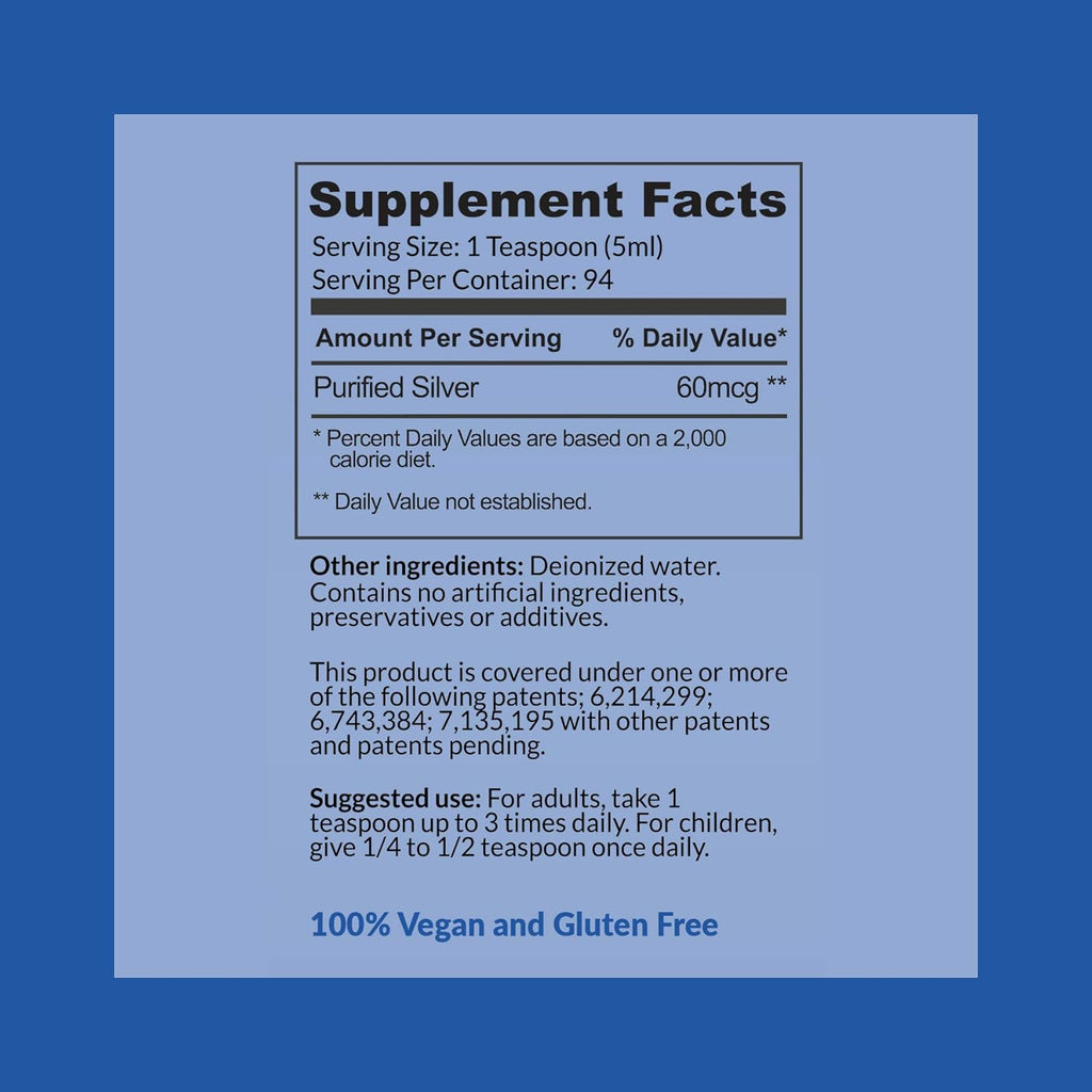 Colloidal Silver Liquid - 12 PPM Premium Silver Solution, 60 MCG Per Serving, All Natural, Vegan Immune System Support, Ionic Silver Water Daily Mineral Supplement 16 Fl oz, 96 Servings