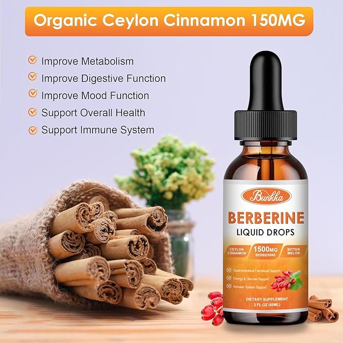 (2 Pack) Berberine Supplement, Berberine Liquid Drops with Ceylon Cinnamon, Bitter Melon, Sugar-Free & Vegan Supplement Supports Immune System & Gastrointestinal Care - 4 FL Oz