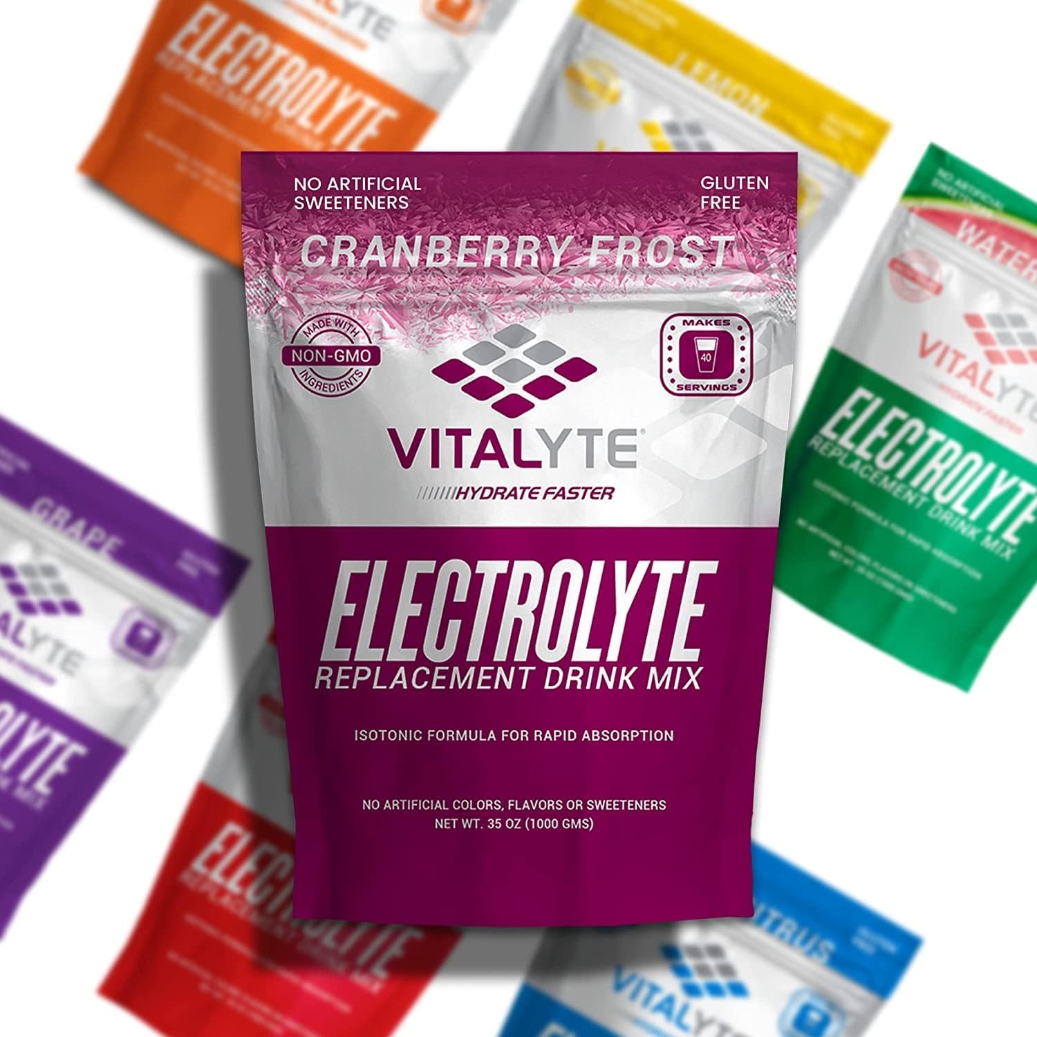 Vitalyte Electrolyte Powder Drink Mix, Isotonic Electrolyte Hydration Mix, Bulk Case Pack (12 Pack, Cranberry Frost)
