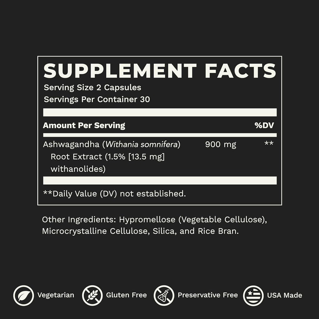 LifeSeasons Essentials Ashwagandha - Stress & Sleep Support Supplement - Calm & Focused Mind - Improves Athletic Performance & Brain Function - 900mg per 2 Capsules - 60 Capsules