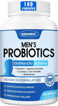 ZEBORA Probiotic for Men - 100 Billion CFU, Men's Probiotics for Gut Health, Prebiotics + Enzymes + Saw Palmetto + Cranberry, Daily Probiotic for Digestive Health, 180 Caps