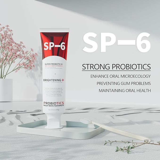 SP-6 Probiotic Toothpaste - Niacinamide Whitening Toothpaste Enhanced Formula with 6 Probiotics for Teeth Whitening and Gum Health - Enamel-Safe, Fluoride-Free, Fresh Mint Flavor, 4.9Oz (2)