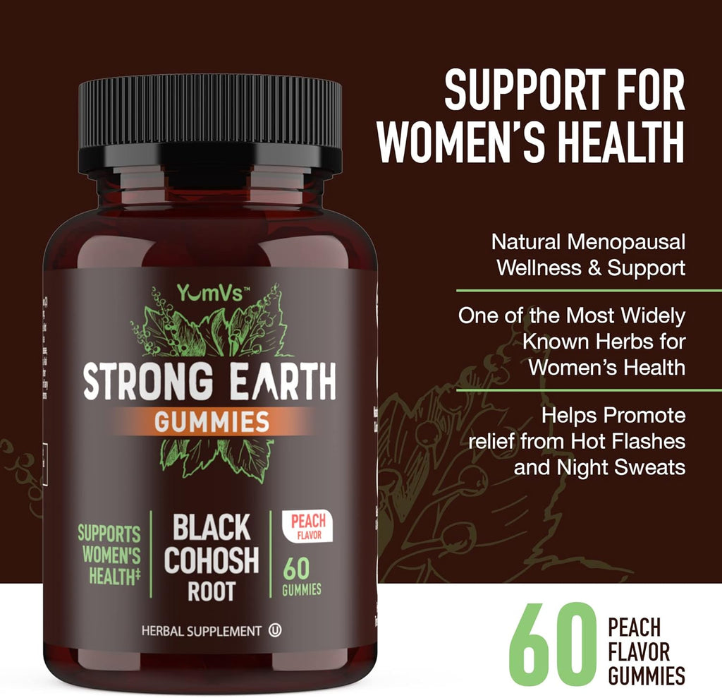 YUM-V'S Strong Earth Black Cohosh Root, Black Cohosh Gummies (60 Count) Natural Extract Menopause Supplements, Menopause Relief, Night Sweats & Hot Flashes for Women, Multi Relief - 50mg