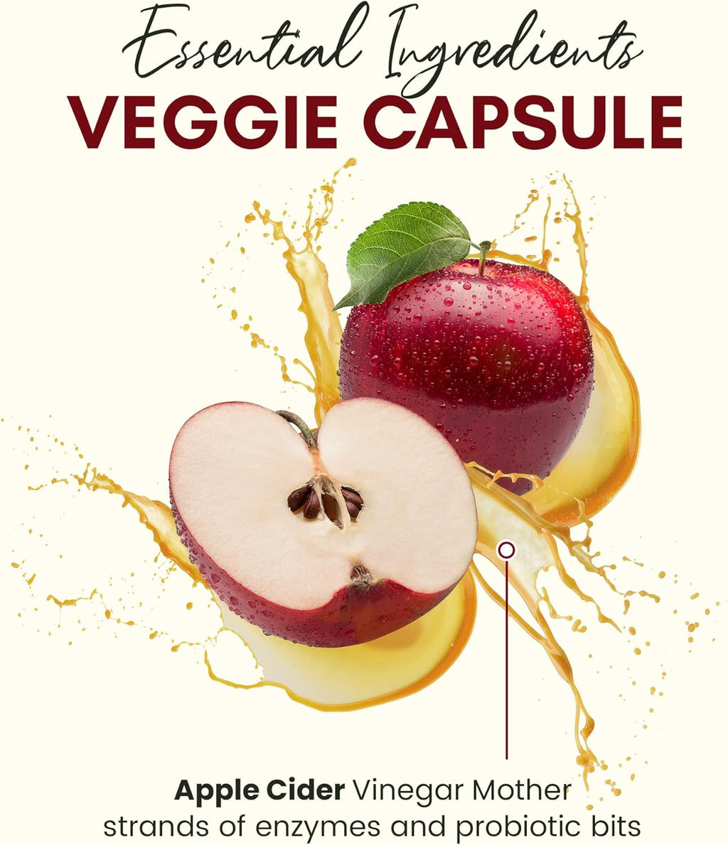 Organic Apple Cider Vinegar with The Mother – 1200mg Capsules for Optimal Wellness, Gluten-Free, Non-GMO, 120 Veggie Capsules – Zealthy Life