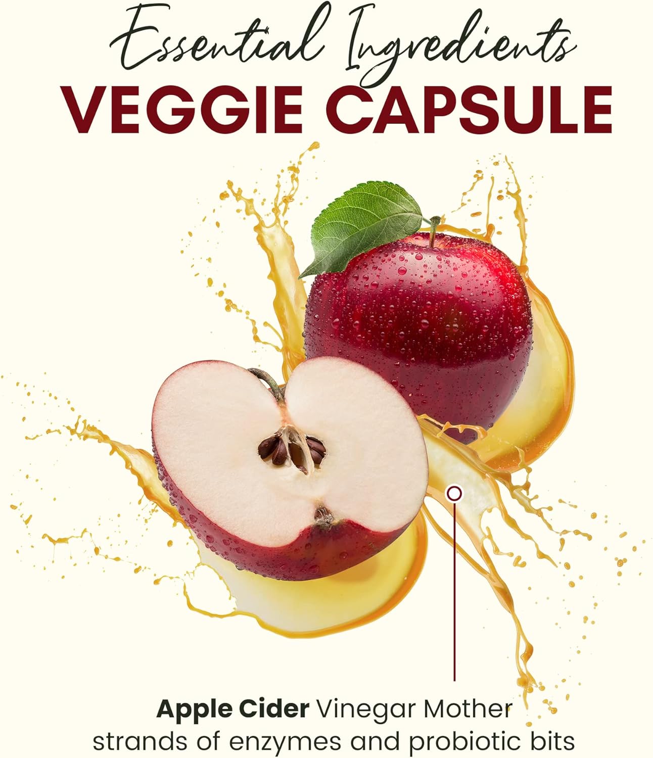 Organic Apple Cider Vinegar with The Mother – 1200mg Capsules for Optimal Wellness, Gluten-Free, Non-GMO, 120 Veggie Capsules – Zealthy Life
