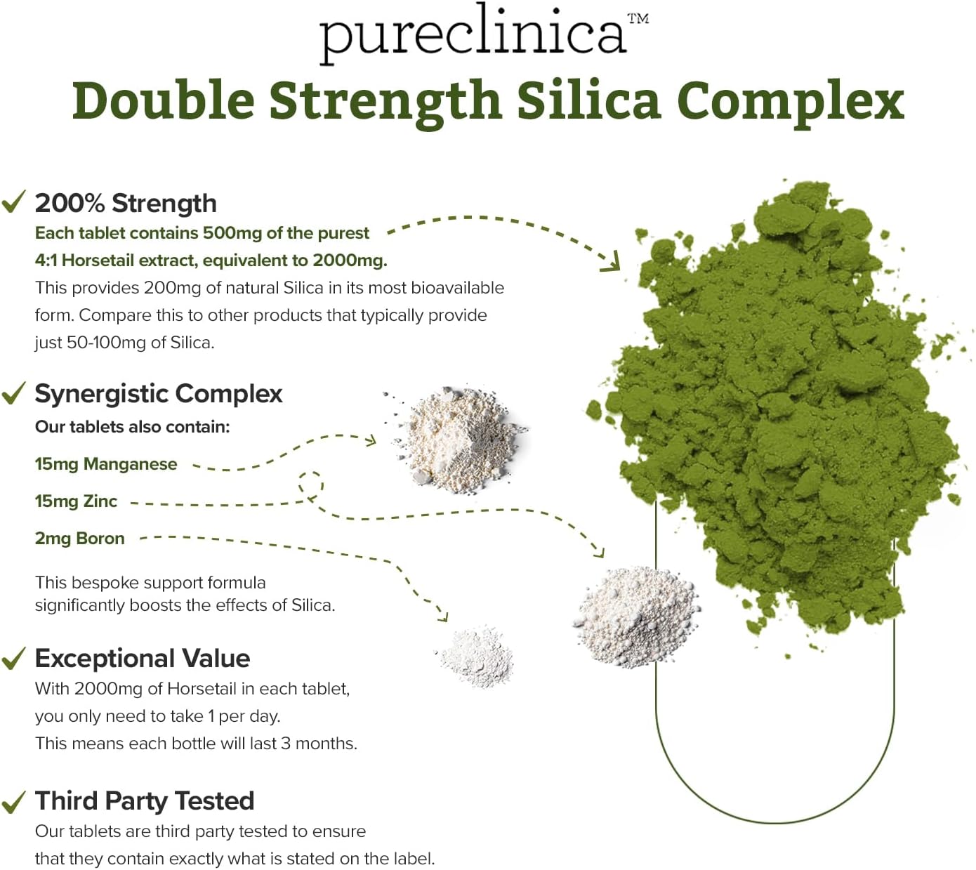 Double Strength Silica Complex – 6 Month Supply! (2000mg Horsetail Extract x 180 Tablets(2 Bottles of 90))