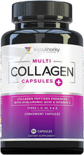Multi Collagen Peptides Capsules for Women - Hydrolyzed Collagen for Women Pills with Types I II III V & X Plus Vitamin C & Hyaluronic Acid for Beautiful Hair Skin and Nails - 30 Servings