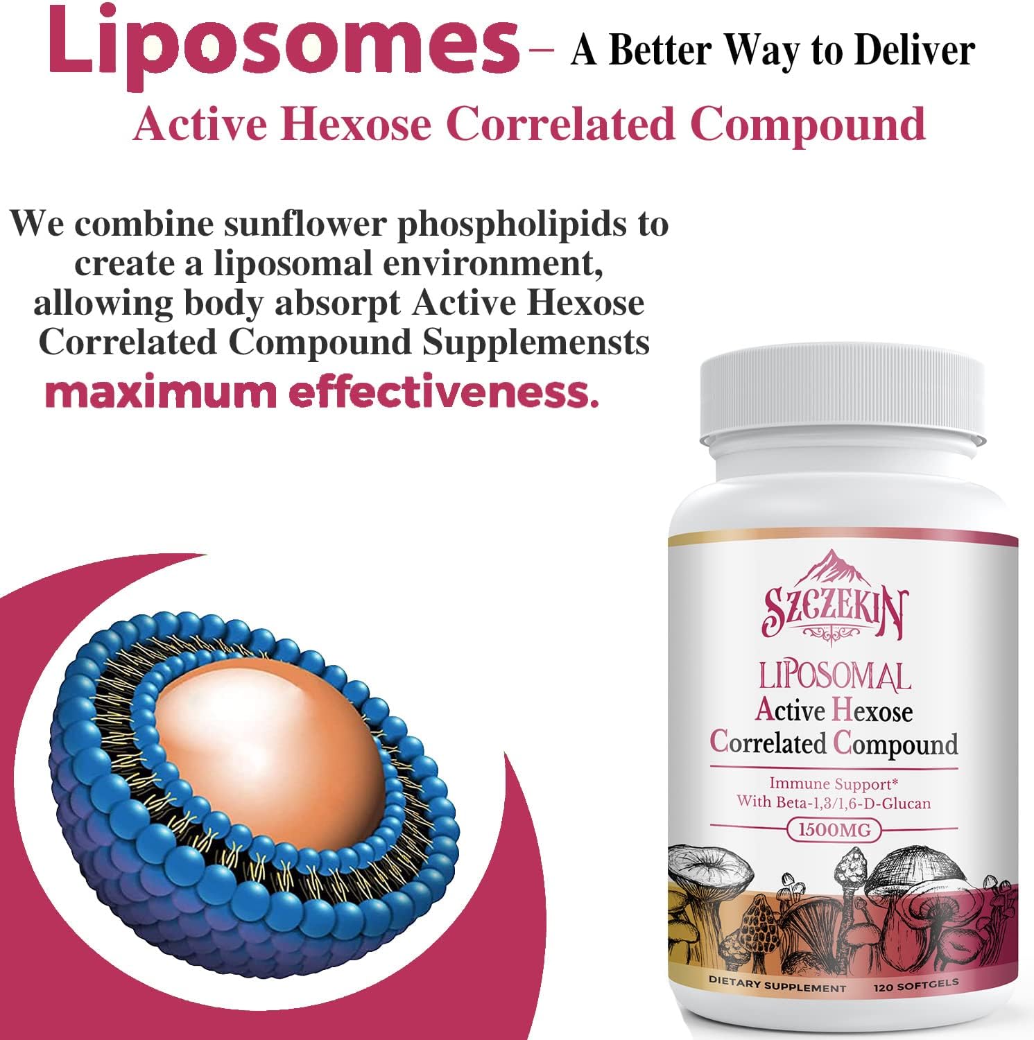 1500mg Liposomal Active Hexose Correlated Supplement,720 Soft Gels Beta-Glucans with Natural Mushroom Extract, Immune System, Liver Function, Maintain T-Cell & Killer Cell Activity