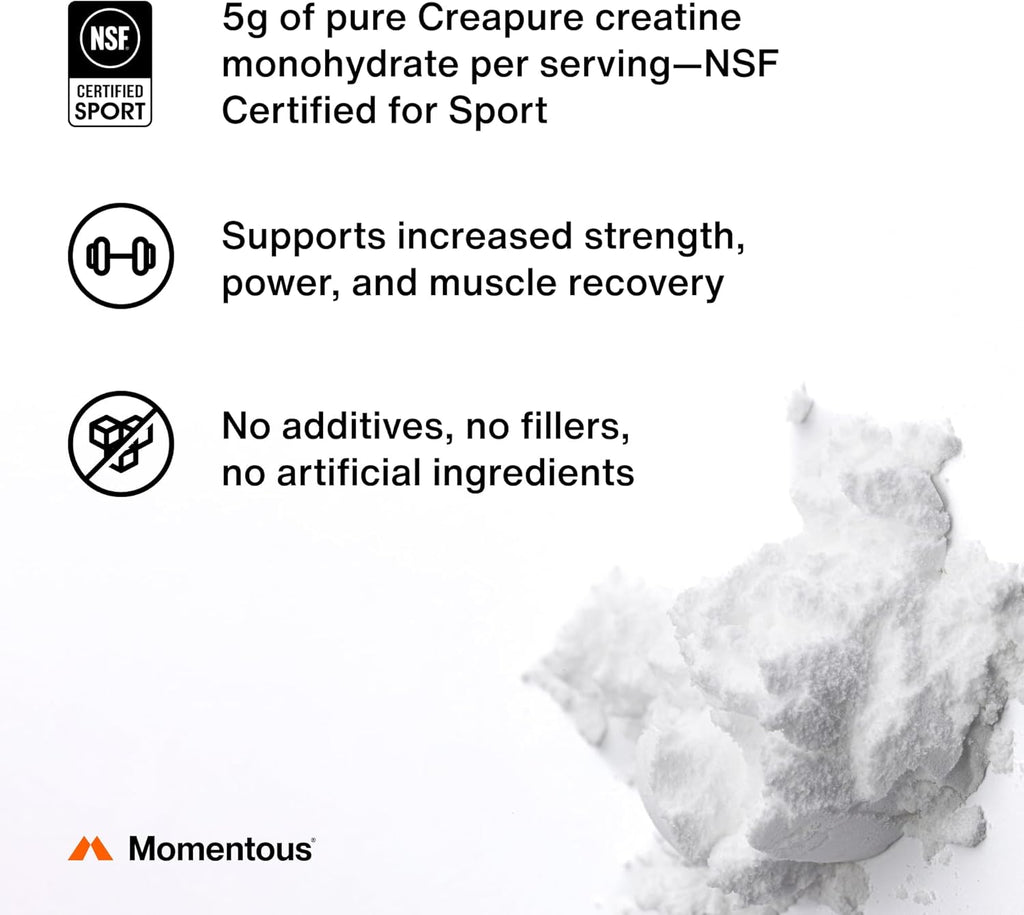 Momentous Creatine Monohydrate Powder - Creapure Creatine Powder - Supports Strength, Lean Muscle, & Recovery for Men & Women - NSF Certified for Sport - 5 g per Serving - 30 Servings