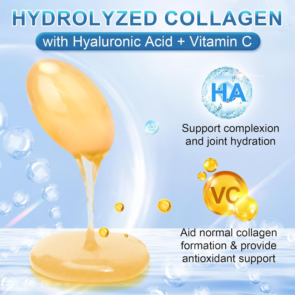 Multi Collagen Peptides for Women & Men, Hydrolyzed Collagen Peptides-Type I, II, III, V, X - with Hyaluronic Acid,Vitamin C,Biotin,Supports Skin Hair Nail, Non-GMO,560 Softgels