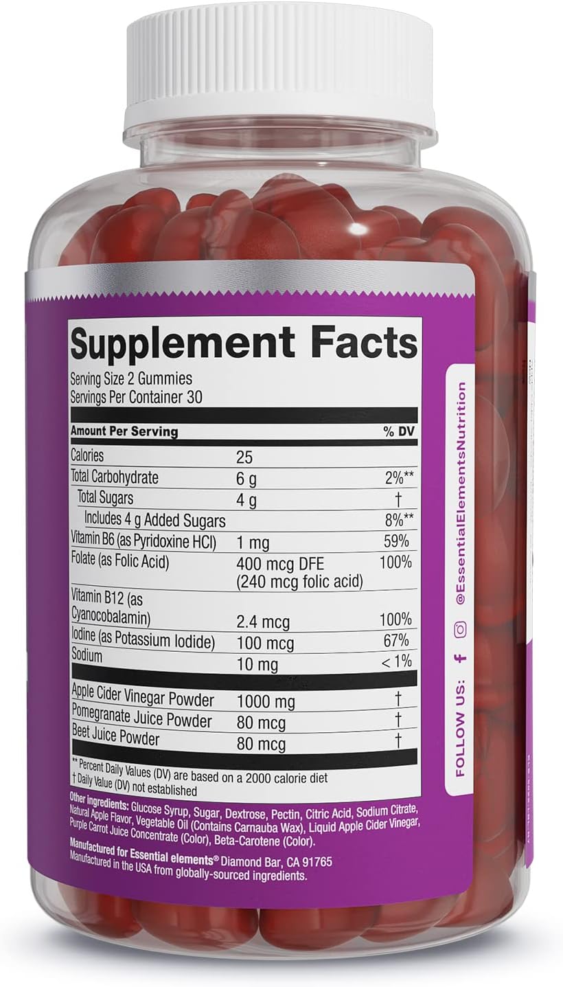 Essential Elements Apple Cider Vinegar Gummies from The Mother - 60 Count (3 Pack)